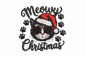 Meowy Christmas Cat Machine Embroidery Design