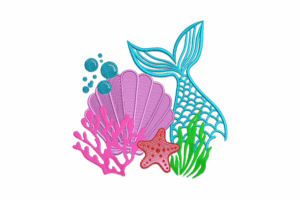 Mermaid Tail and Underwater Elements Embroidery Design