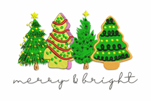 Merry & Bright Christmas Trees Embroidery Design