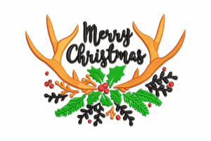 Merry Christmas Antlers Embroidery Design