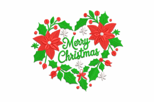 Merry Christmas Heart Wreath Embroidery Design