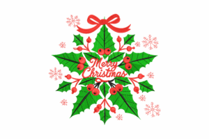 Merry Christmas Holly Wreath Embroidery Design