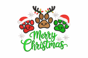 Merry Christmas Paw Print Embroidery Design