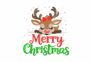 Merry Christmas Sleeping Reindeer Embroidery Design