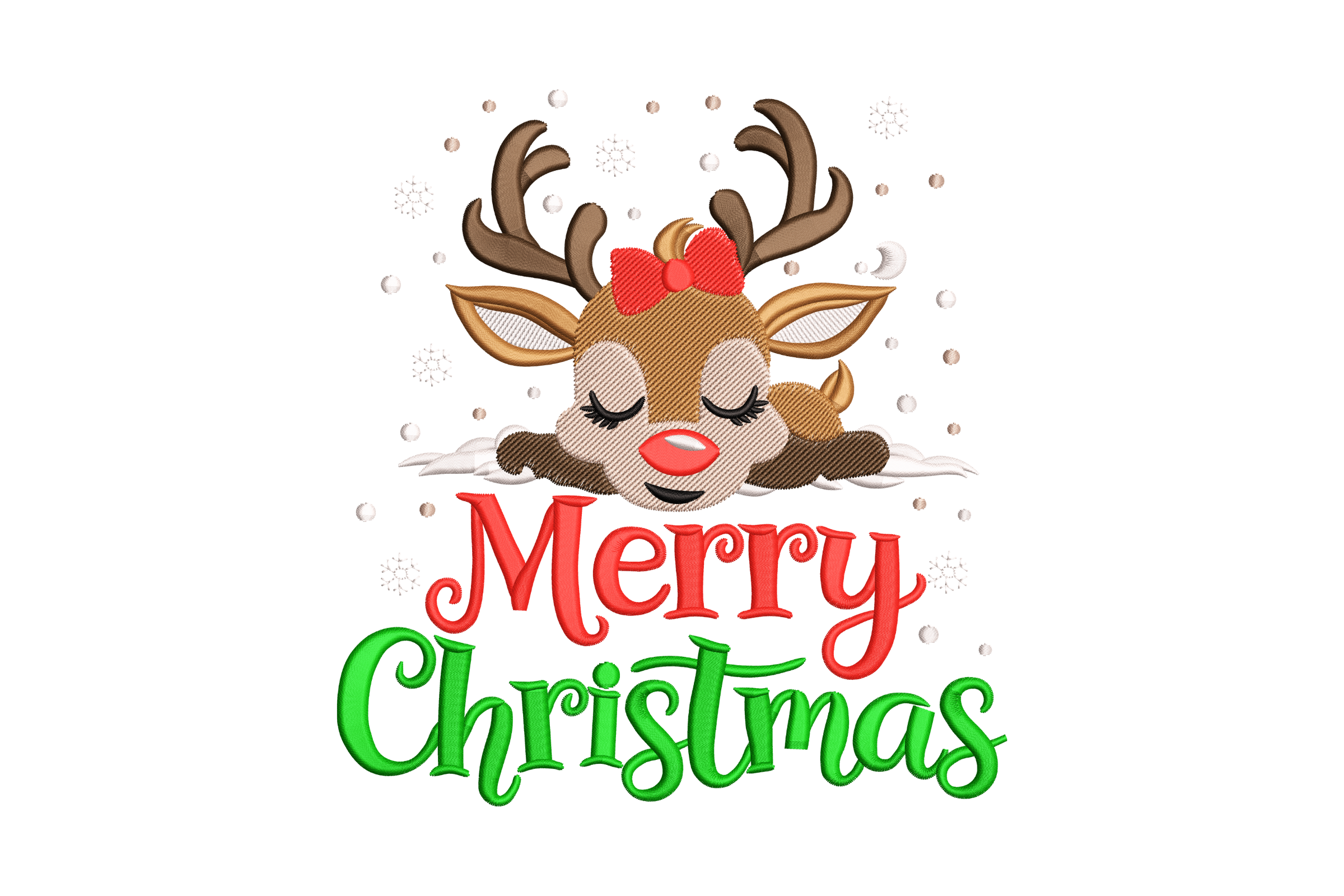 Free Merry Christmas Sleeping Reindeer Embroidery Design Cute