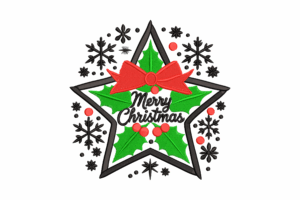 Merry Christmas Star Embroidery Design