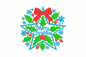 Merry Christmas Star Wreath Embroidery Design