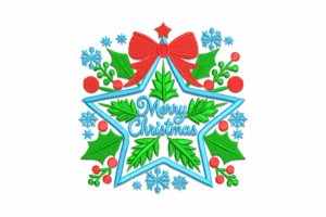 Merry Christmas Star with Holly Embroidery Design