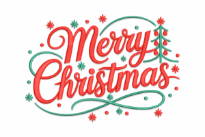 Merry Christmas Typography Embroidery Design