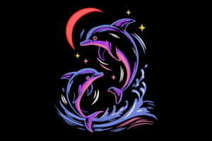 Moonlight Dolphins Embroidery Design