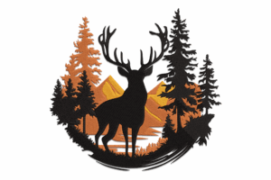Mountain Deer Silhouette Embroidery Design