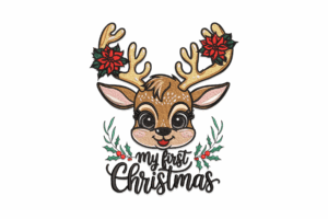 My First Christmas Reindeer Embroidery Design