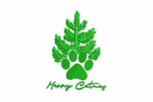 Merry Catmas Paw Tree Embroidery Design