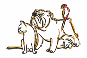 Pet Friends Line Art Embroidery Design