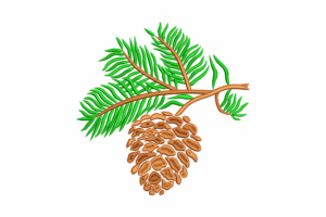 Pinecone and Evergreen Branch Embroidery Design