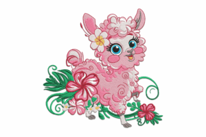 Pink Floral Llama Embroidery Design