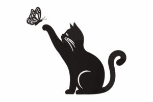 Playful Black Cat and Butterfly Embroidery Design