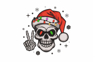 Christmas Skull with Peace Sign Embroidery Design