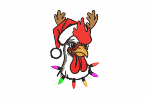 Premium Christmas Chicken with Santa Hat Embroidery Design