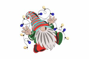 Premium Christmas Gnome with Lights Embroidery Design