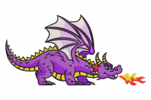 Purple Fire-Breathing Dragon Embroidery Design