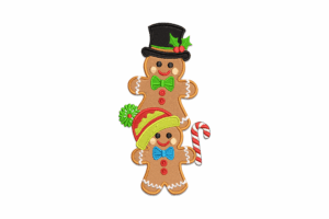 Free Gingerbread Man and Kid with Candy Cane Embroidery Design