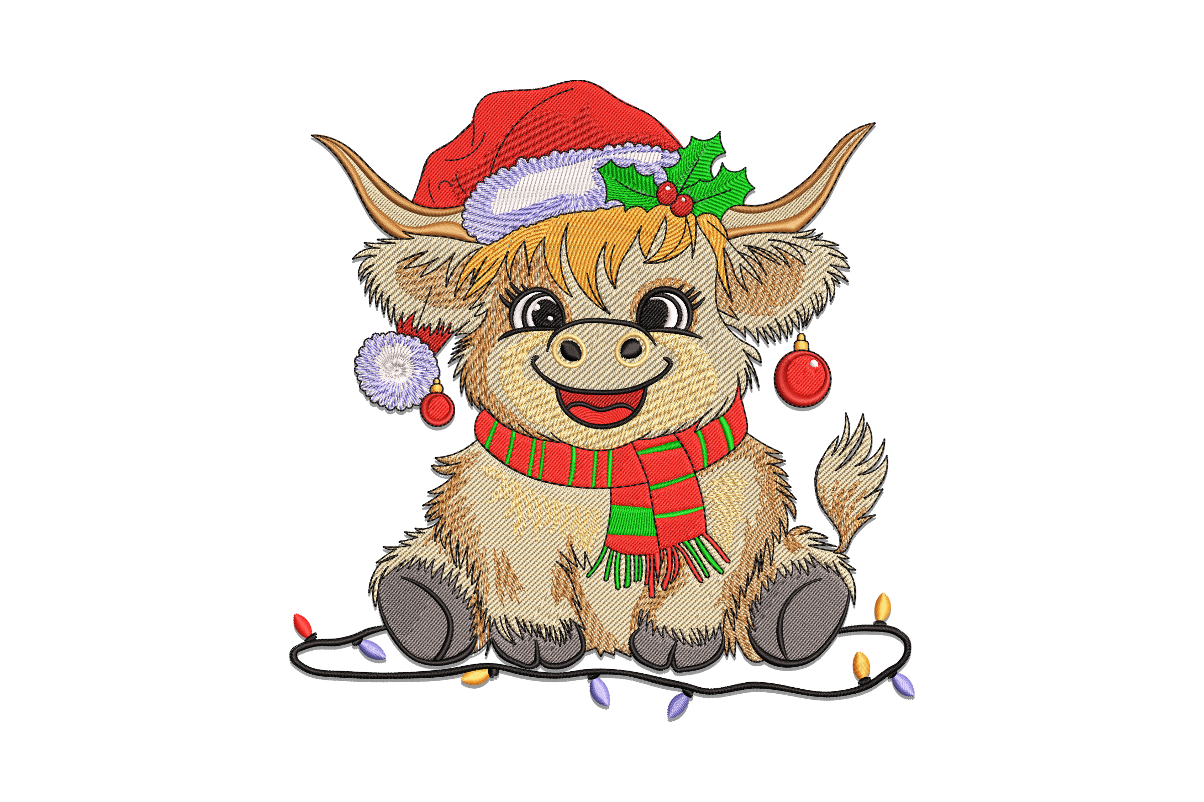 Christmas Highland Cow Machine Embroidery Design