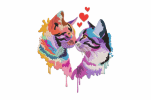 Rainbow Cat Couple Embroidery Design