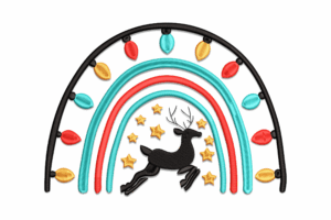 Rainbow Christmas Reindeer Embroidery Design