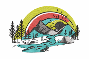 Rainbow Mountain Camping Embroidery Design