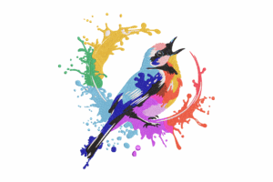 Rainbow Splash Bird Embroidery Design