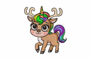 Rainbow Unicorn Reindeer Embroidery Design