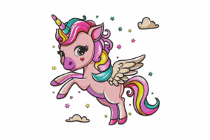 Rainbow Unicorn with Stars Embroidery Design