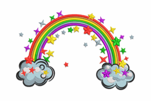 Rainbow with Stars and Clouds Embroidery Design