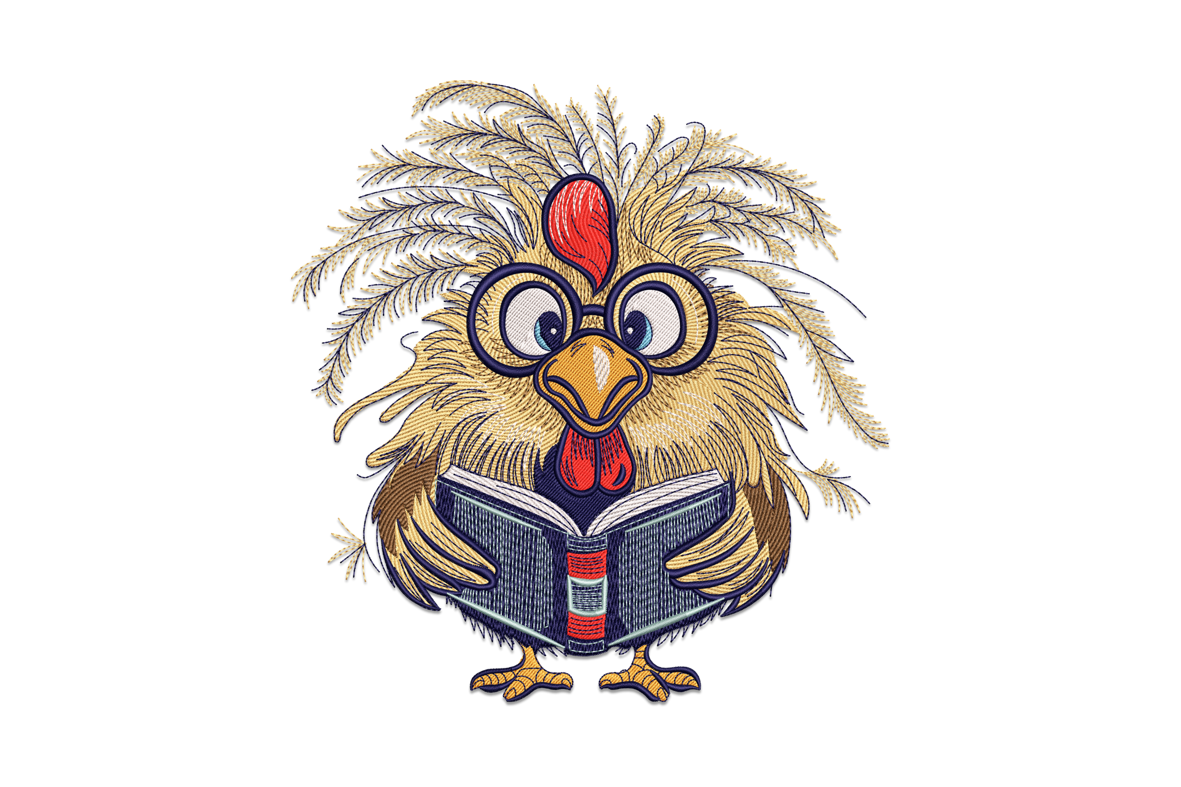 Reading Chicken Embroidery Design