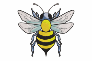 Realistic Bee with Blue Wings Embroidery Design