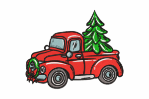 Red Christmas Truck with Tree Embroidery Design