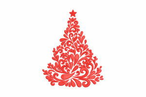 Red Swirl Christmas Tree Embroidery Design
