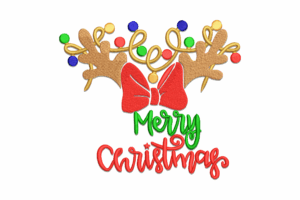 Reindeer Antlers Merry Christmas Embroidery Design