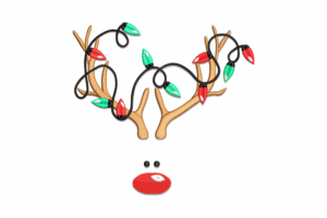 Reindeer Face with Christmas Lights Embroidery Design