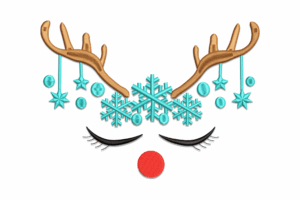 Reindeer Face with Snowflakes Embroidery Design