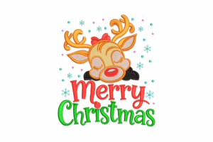 Reindeer Merry Christmas Embroidery Design