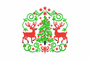 Reindeer and Christmas Tree Embroidery Design