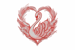 Romantic Swan in Heart Embroidery Design