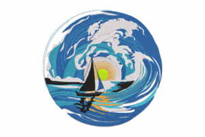 Sailboat in Ocean Wave Embroidery Design