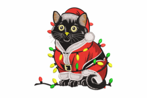 Santa Cat with Christmas Lights Embroidery Design