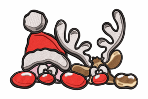 Santa Hat Gnome & Reindeer Embroidery Design