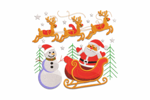 Santa Sleigh & Flying Reindeer Embroidery Design