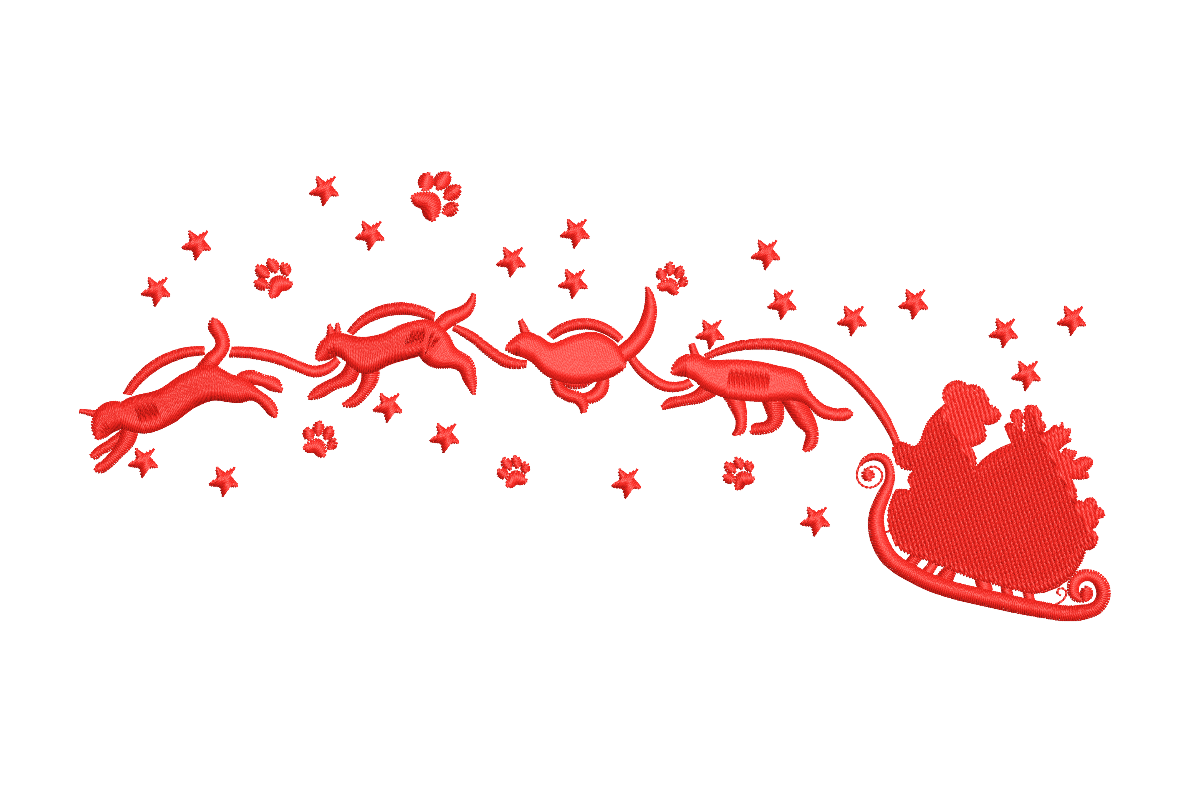 Santa Sleigh Pulled by Cats Embroidery Design