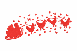 Santa Sleigh Pulled by Chickens Embroidery Design